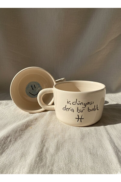 woness studio Balık Burcu Temalı El Yapımı Seramik Kahve Kupası,fincanı Tek K...