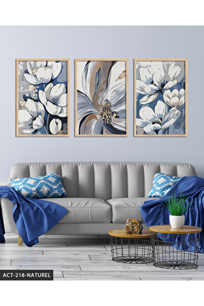 Evinemoda Pictură în ulei cu aspect de flori, 3 piese, înrămată pe lemn ACT