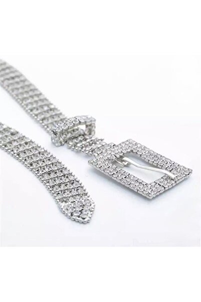 ELİGEQUEEN Kadın Taşlı Kemer 100 cm – 4 Sıra Kristal Kare Tokalı Pantolon & A...