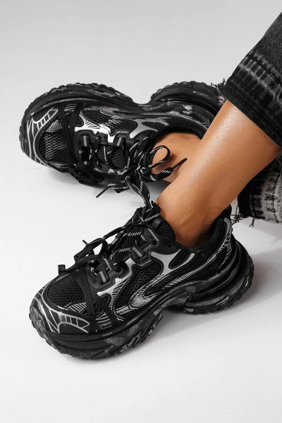 Zaira Adidasi dama negri din material textil Laura #24145 - 36