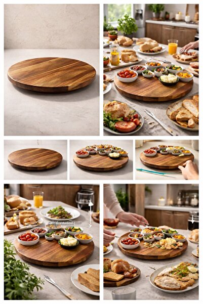 NEWNOW Acacia 360 Degree Rotating Presentation Stand |   Natural Solid Wood S...