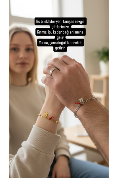 derokas 316 L Women's Men's Couple Steel Bracelet with Red String Clover Char...