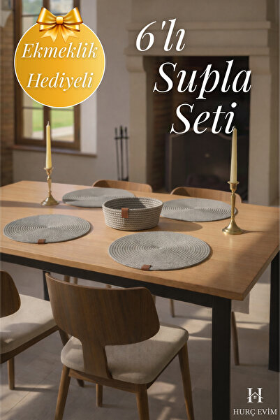 HURCEVİM 6 قطع من مفارش الأطباق الأمريكية الفاخرة من الجوت الأنثراسيت + وعاء ...