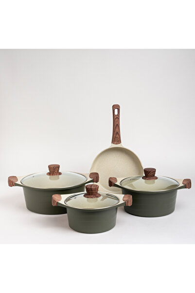 Alberto 7 piece Green marble ceramic cookware set