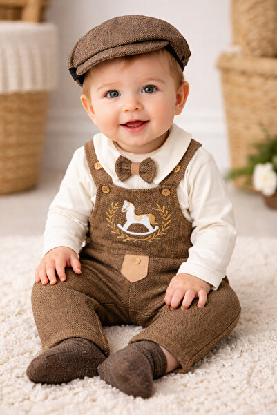 zahider Horse Embroidered Herringbone Fabric Hat Overalls