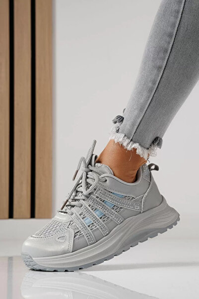 Zaira Γυναικεία γκρι πάνινα παπούτσια από οικολογικό δέρμα Carolina #24060 - 38