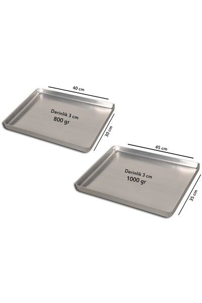 Banaz Metal Alüminyum Baklava Tepsisi 2 li 35x45x3 cm 1000 gr ve 30x40x3 cm 8...