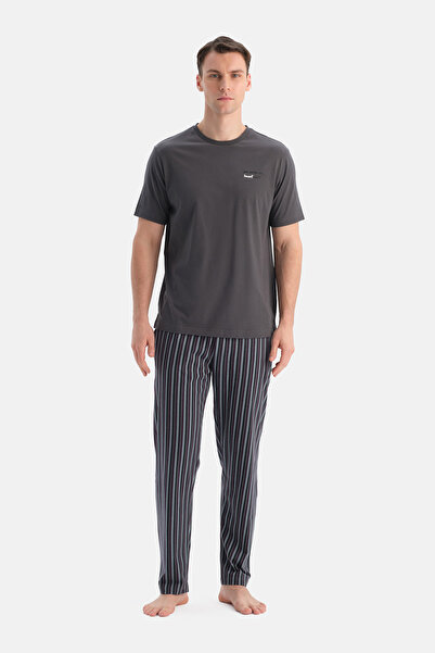 Dagi Σετ πιτζάμα με στάμπα καπνιστό κοντομάνικο Crew Six Line Metraj