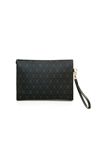 Zeyne Zyn04 Black Women's Printed Clutch Bag Stylish Portfolio Handbag Daily Use