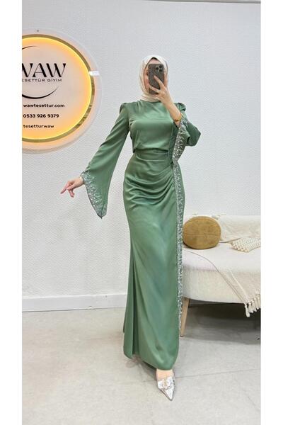 waw tesettür Taş İşlemeli Yeni Sezon Abiye