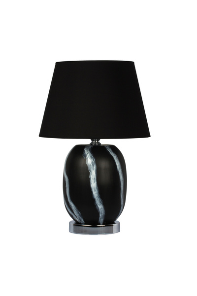 MOENAStudio Black Lampshade with Black and White Pattern – Black Headboard