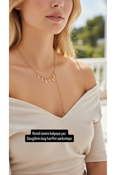 derokas Çelik Kalpli Zincir İsimli Kolye Şık Zarif Trend Y Kolye