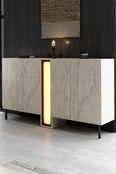 Modatte NOVA KONSOL LED IŞIKLI METAL AYAKLI MODERN TASARIM TRAVERTEN TV SEHPASI