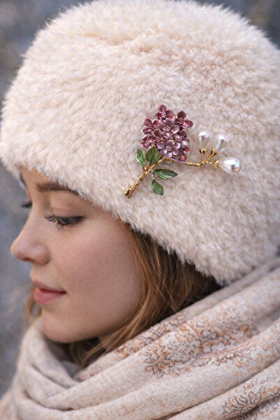 Lanuna İnci Detaylı Çiçek Dallı Tasarım Şık Broş