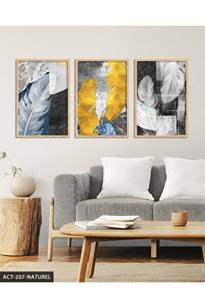 Evinemoda Frunze 3 piese Tablou cu ramă din lemn ACT