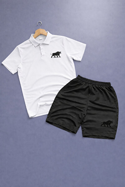 NOFLEN Polo Yaka Boğa Printed 2-Piece Shorts Set