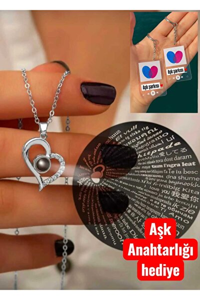 Ayenci 100 Dilde Seni Seviyorum Kolyesi Çelik ve Aşk Anahtarlığı Hediyesi ile Birlikte