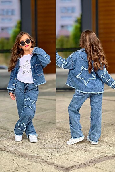 Minigimin Cicileri My Little One's Cicileri Star Embroidered Jeans 3-Piece Gi...