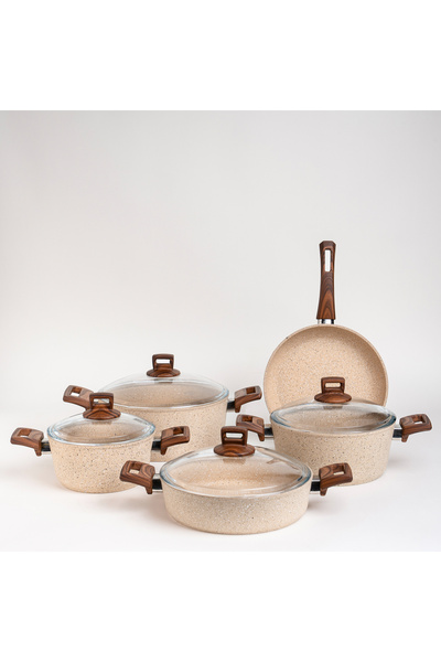 Alberto 9 piece brown granite cookware set