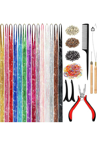 Mane Attraction Hair Tinsel Kit With Tools (48 Inch, 14 Colors, 3500 Strands)