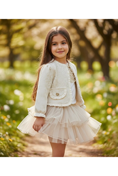 LİTTLE ANGELS طقم تنورة توتو للفتيات مع سترة لامعة وبلوزة مكشكشة