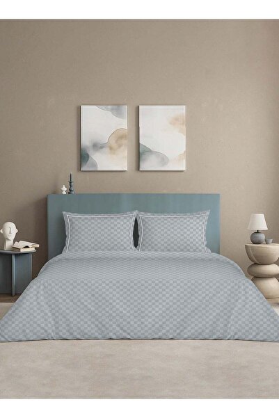 MULBERRY LIVING 100% Cotton -300 TC Urban Grid 4 Piece Duvet Set