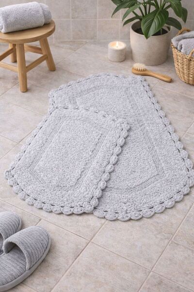 HilyMily NAU %100 Pamuklu,El Dokuması 2’li BANYO PASPASI SETİ 60x90+40x60 Gri...