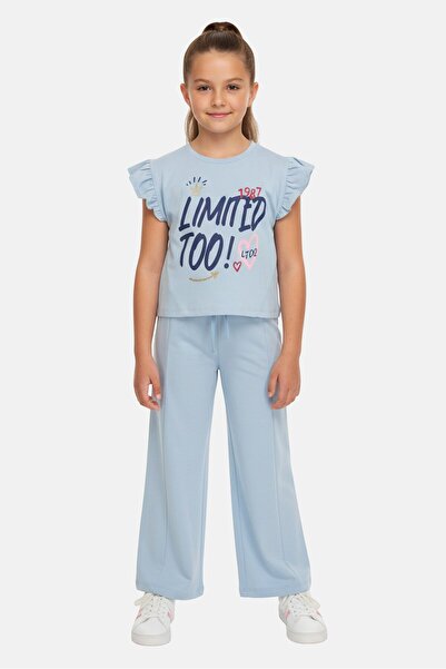Limited Too طقم بناتي مكون من قطعتين، بلوزة وبنطال بطبعة جرافيكية، لون أزرق فاتح