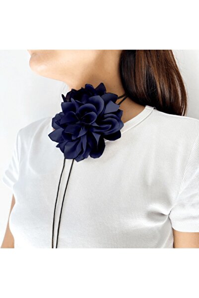 Shiklik Large Floral Choker Necklace - Women's Necklace with Satin Rose Detail