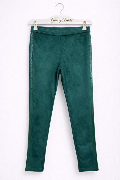 günay boutıque Suede Stone Striped Detail Skinny Leggings