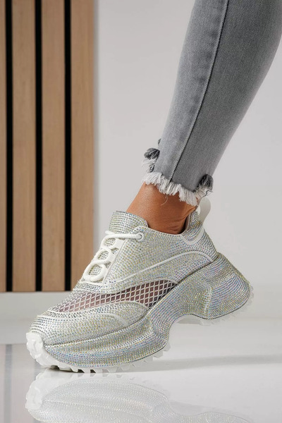 Zaira Γυναικεία λευκά πάνινα παπούτσια από οικολογικό δέρμα Gabriela #24104 - 40