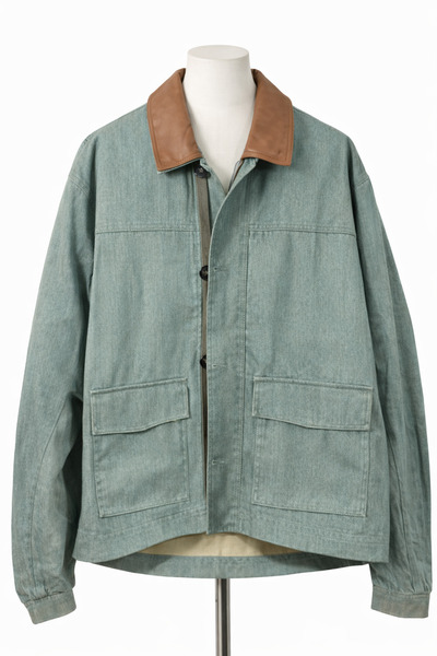 OEM Men's denim jacket with brown leather collar