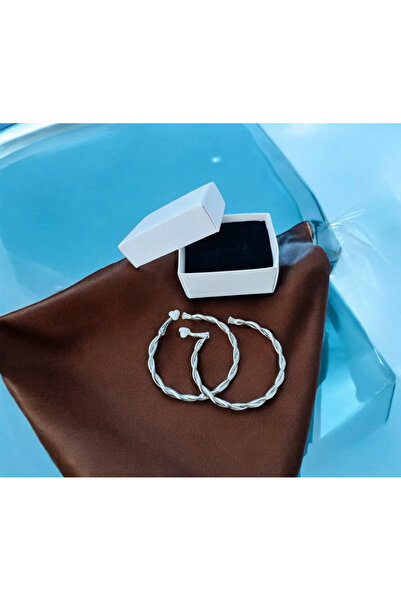 1PARÇAMAVİ Women's Clip-On Hoop Earrings Without Holes - 4cm Silver Twist Hoo...