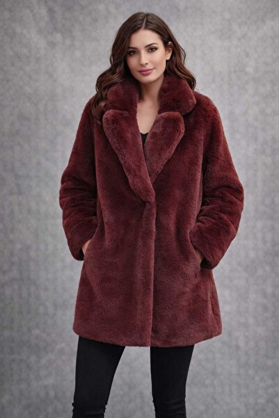 Charly Butik Kırlangıç Yaka Uzun Çıtçıtlı Kapama Astarlı Kürk Kaban