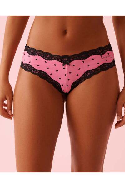 La Vie en Rose سروال داخلي قصير من القطن والدانتيل