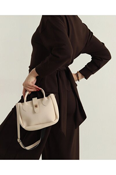 EZZY BLİSS Ezzybliss Women's Cream Zippered Handbag with Shoulder Strap