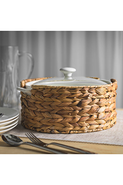 LA MESA Round Casserole 12" With Lid And Sea Grass Basket