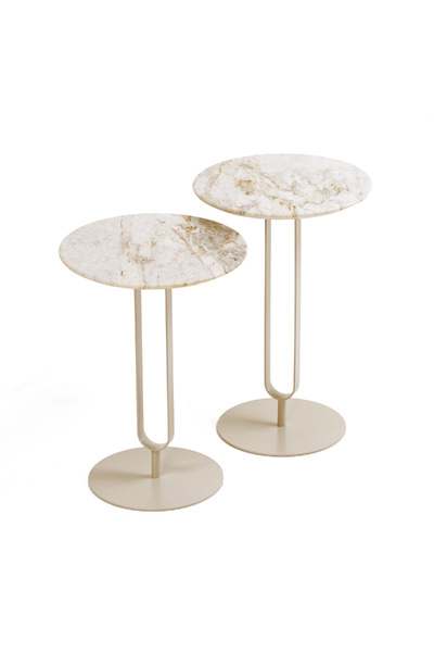 homez طاولة جانبية مقوسة من الرخام، لون أبيض كريمي، 40 × 40 × 55 سم