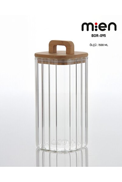 MİEN Bamboo Square Vacuum Lid Striped Jar 1500ml