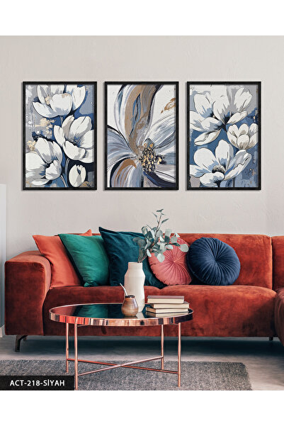 Evinemoda Slika uljanim bojama, cvetni motiv, 3 dela, drveni okvir, ACT