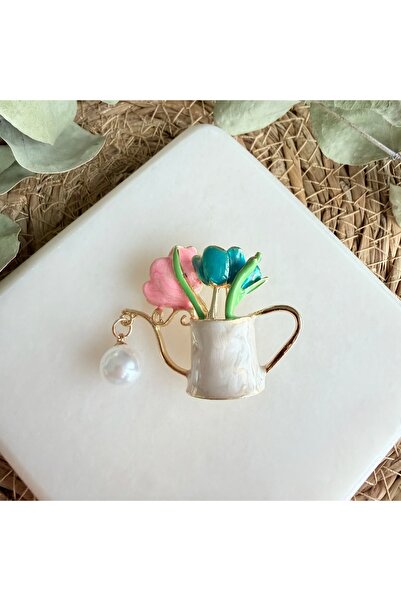 Nes İncili Çiçekli Sulama Kabı Broş