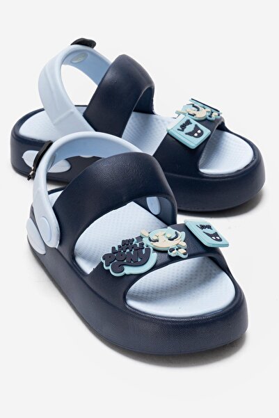 CCWAY AYAKKABI Παιδικές Παντόφλες Διπλές με με ρέλι Emoji ΣΚΟΥΡΟ ΜΠΛΕ