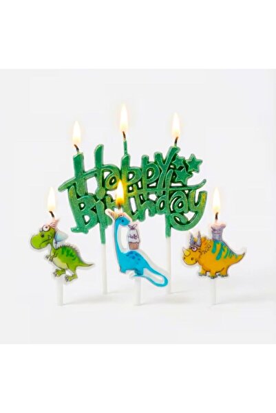 parti sürprizi Yeşil Happy Birthday Dinozor 3lü Mum