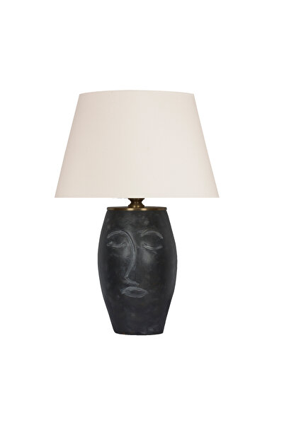 MOENAStudio Black Ab Lace-Like Knit Ceramic Table Lamp with Face Figure-Cream...