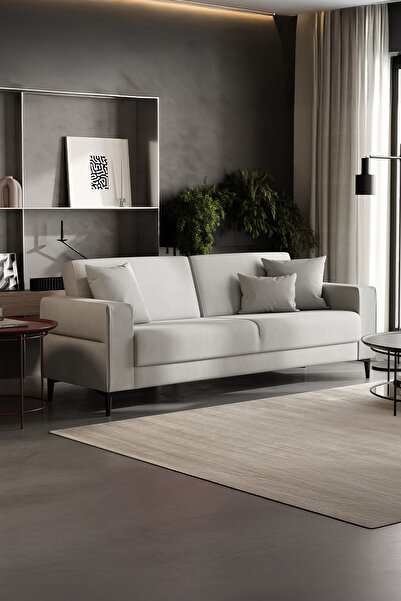 Enza Home Briza Plus 3'lü Yataklı Koltuk, Kadife Dokulu - Gri