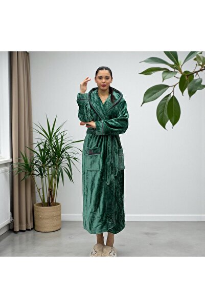 Şahteks رداء حمام نسائي ذو جيب مزدوج بغطاء رأس وحزام حواف أسطوانية من نوع Ult...