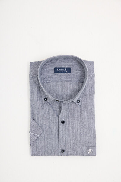 RAVANELLI Short Sleeve Classic Collar Buttoned Cotton Linen Look Men's Shirt ...