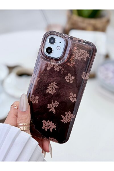Go Aksesuar iPhone 11 Compatible Shine Brown Flower Color Gradient Shiny Sili...