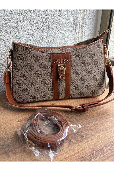 shop Kadın Kahverengi Desenli Çapraz Askılı Günlük Çanta Fermuarlı Şık Tasarım