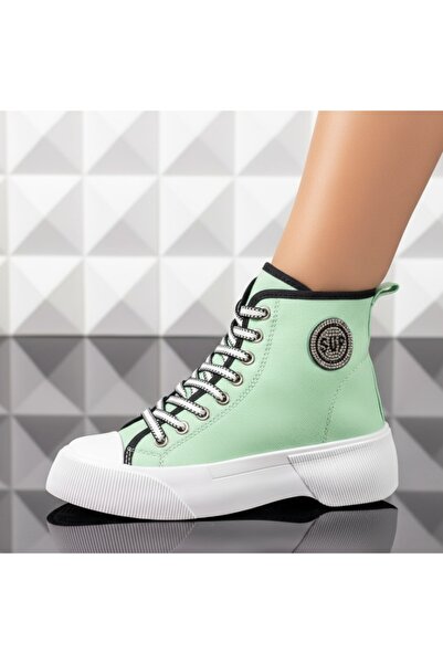 Modlet.ro Teniși cu șireturi pentru femei, verzi și negri, cu strasuri MOD09962